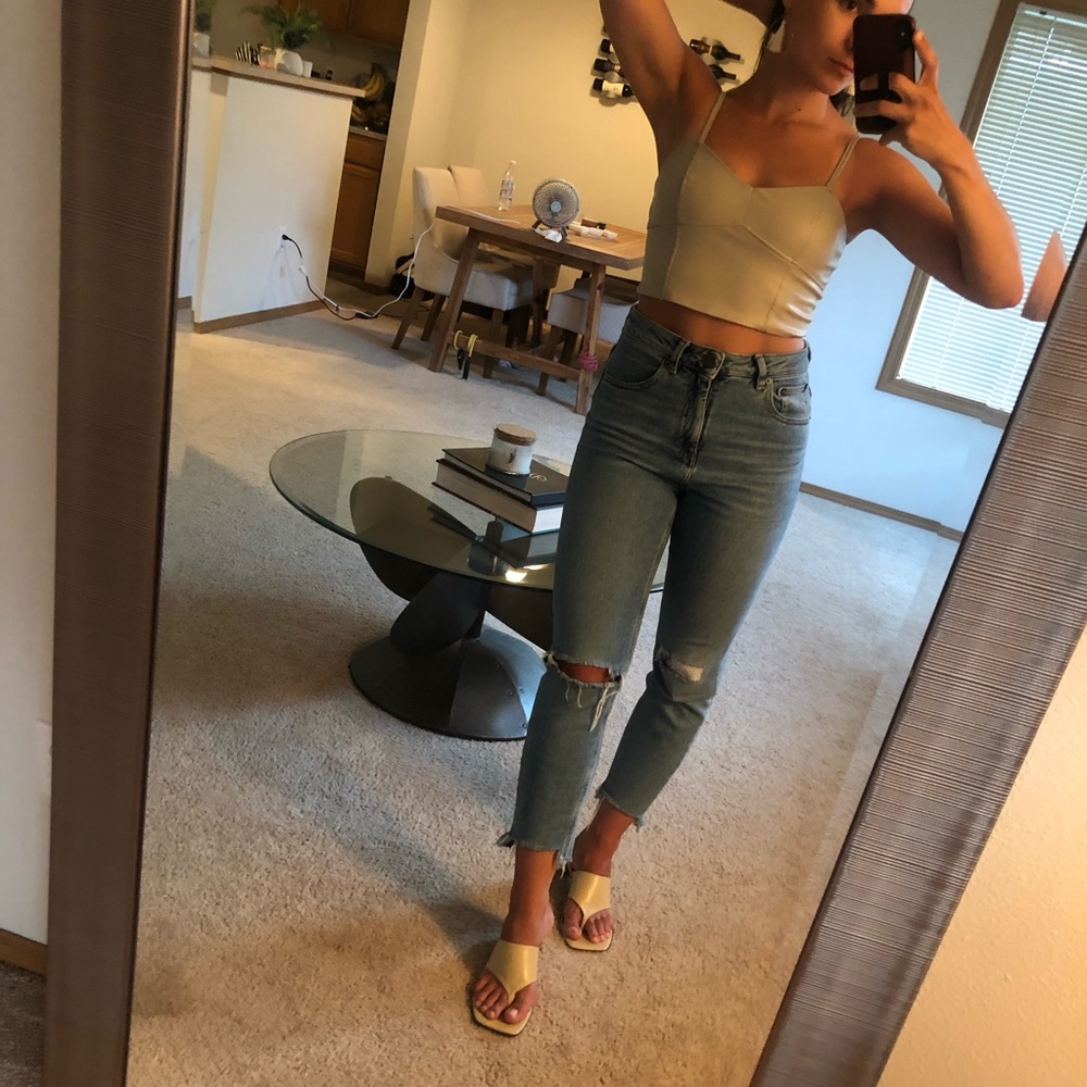 Tan Zara Faux leather crop top Tank top XS - Picture 8 of 13